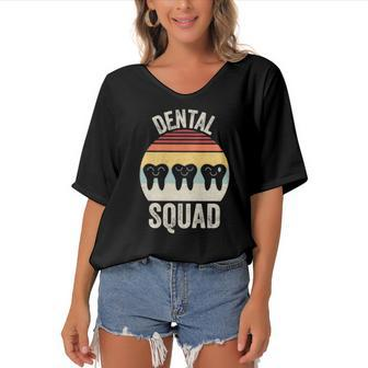 Vintage Dental Squad Dental Assistant Dentist Student Gift Women's Bat Sleeves V-Neck Blouse | Mazezy