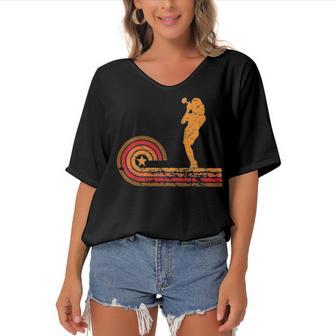 Vintage Trumpet Cool Retro Trumpet Player 162 Shirt Women's Bat Sleeves V-Neck Blouse | Favorety AU