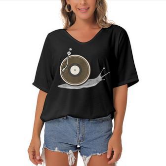 Vinyl Snail Vinyl Records Dj Vinyl Slug Lp Collector 155 Trending Shirt Women's Bat Sleeves V-Neck Blouse | Favorety AU