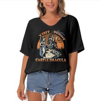 Visit Scenic Castle Dracula 220 Trending Shirt Women's Bat Sleeves V-Neck Blouse | Favorety DE