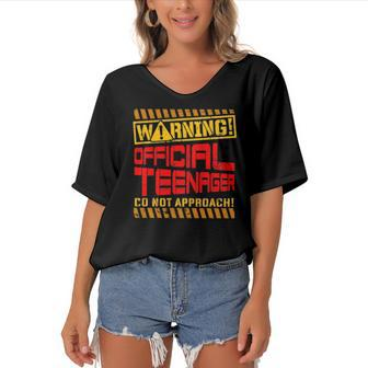Warning Official Teenager Do Not Approach 13Th Birthday Women's Bat Sleeves V-Neck Blouse | Mazezy