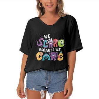 We Scare Because We Care 274 Trending Shirt Women's Bat Sleeves V-Neck Blouse | Favorety AU