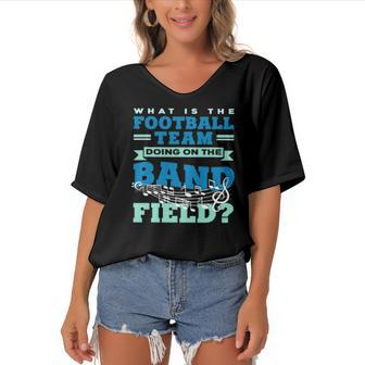 What Is The Football Team Doing On The Band Field Orchestra Women's Bat Sleeves V-Neck Blouse | Mazezy UK
