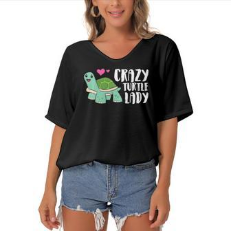 Womens Crazy Turtle Lady Women Turtle Girl Women's Bat Sleeves V-Neck Blouse | Mazezy