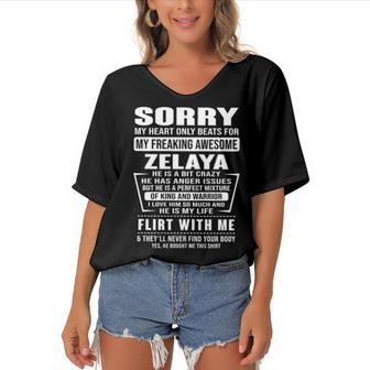 Zelaya Name Gift Sorry My Heart Only Beats For Zelaya Women's Bat Sleeves V-Neck Blouse - Seseable