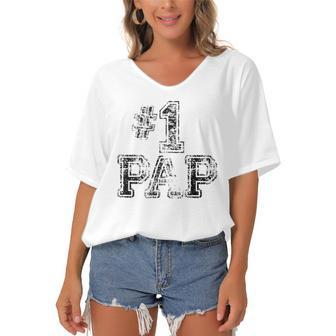 1 Pap - Number One Sports Jersey Gift Tee Women's Bat Sleeves V-Neck Blouse | Mazezy