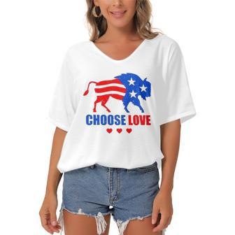 2022 Choose Love Buffalo Give Hope And Share Grief Heart Women's Bat Sleeves V-Neck Blouse | Mazezy