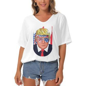 4Th Of July Usa Donald Trump Funny Patriotic American Gift Women's Bat Sleeves V-Neck Blouse | Mazezy