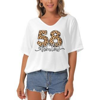 58Th Birthday Fabulous 58 Years Old Cool Leopard Birthday Women's Bat Sleeves V-Neck Blouse | Mazezy