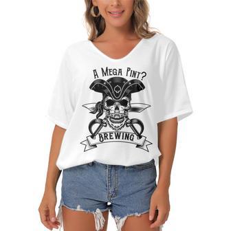 A Mega Pint Brewing Pirate Of The Mega Pint Women's Bat Sleeves V-Neck Blouse | Favorety