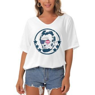 Abraham Lincoln 4Th Of July Usa Tee Gift Women's Bat Sleeves V-Neck Blouse | Mazezy