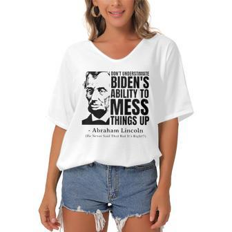 Abraham Lincoln Republican Anti Biden Quote Women's Bat Sleeves V-Neck Blouse | Mazezy