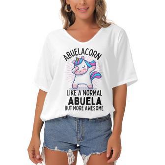 Abuelacorn Funny Unicorn Dabbing Gift Like A Normal Abuela But More Awesome Women's Bat Sleeves V-Neck Blouse | Favorety