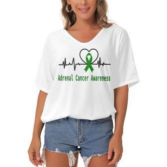 Adrenal Cancer Awareness Heartbeat Green Ribbon Adrenal Cancer Adrenal Cancer Awareness Women's Bat Sleeves V-Neck Blouse | Favorety UK