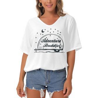 Adventure Buddies Couples Adventure Gift Travel Gift Road Trip Gift Gift For Family Travel Women's Bat Sleeves V-Neck Blouse | Favorety UK