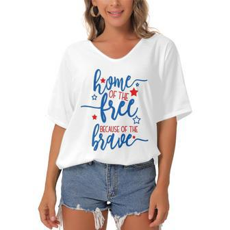 America Home Of The Free Because Of The Brave Usa Women's Bat Sleeves V-Neck Blouse | Mazezy