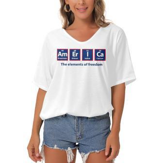 America Periodic Table Funny Patriotic Usa 4Th Of July Women's Bat Sleeves V-Neck Blouse | Mazezy