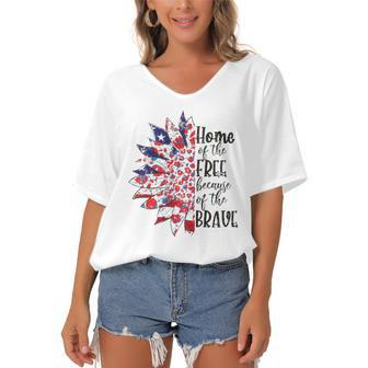 America The Home Of Free Because Of The Brave Plus Size Women's Bat Sleeves V-Neck Blouse | Mazezy