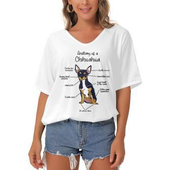 Anatomy Of A Chihuahua Dog Dogs Pet Women's Bat Sleeves V-Neck Blouse | Mazezy