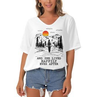 And She Lived Happily Ever After Women's Bat Sleeves V-Neck Blouse - Monsterry