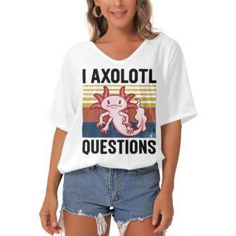 Axolotl Questions I Ask A Lot Of Questions Pun Vintage Women's Bat Sleeves V-Neck Blouse | Favorety AU