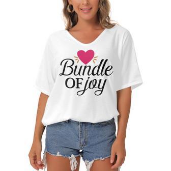 Baby Shower Text Design Bundle Of Joy Heart Women's Bat Sleeves V-Neck Blouse | Favorety