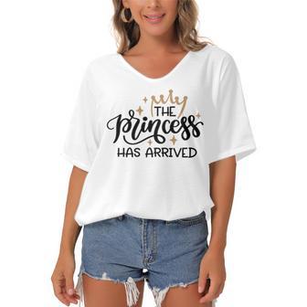 Baby Shower Text Design The Princess Has Arrived Women's Bat Sleeves V-Neck Blouse | Favorety CA