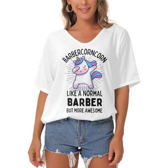 Barbercorn Funny Unicorn Dabbing Gift Like A Normal Barber But More Awesome Women's Bat Sleeves V-Neck Blouse | Favorety CA