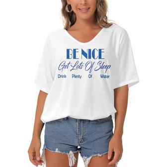 Be Nice Get Lots Of Sleep Drink Plenty Of Water Women's Bat Sleeves V-Neck Blouse | Favorety CA