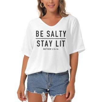 Be Salty Stay Lit Matthew 513-14 Women's Bat Sleeves V-Neck Blouse | Mazezy