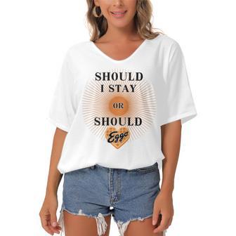 Best Seller Should I Stay Or Should Eggo Merchandise Women's Bat Sleeves V-Neck Blouse | Favorety UK