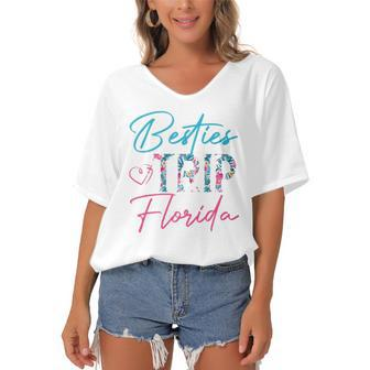 Besties Trip Florida Vacation Matching Best Friend Women's Bat Sleeves V-Neck Blouse | Mazezy
