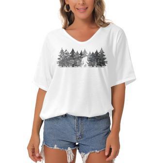 Bigfoot In The Forest Women's Bat Sleeves V-Neck Blouse | Favorety