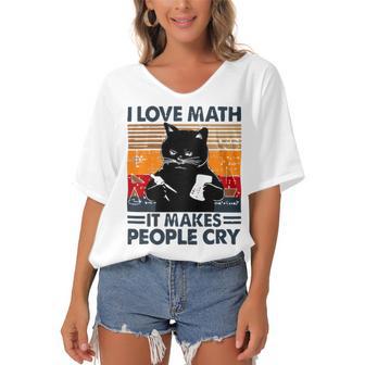 Black Cat I Love Math It Makes People Cry Women's Bat Sleeves V-Neck Blouse - Monsterry