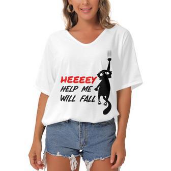 Black Cat Sayes Hey Cat Sayes Hey Women's Bat Sleeves V-Neck Blouse | Favorety DE