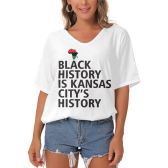 Black History Is Kansas Citys History Women's Bat Sleeves V-Neck Blouse | Favorety CA