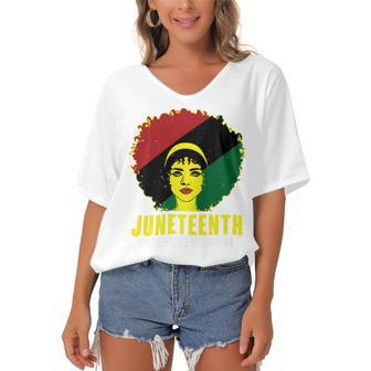 Black Queen Juneteenth Celebrate Freedom Tshirt Women's Bat Sleeves V-Neck Blouse - Monsterry CA