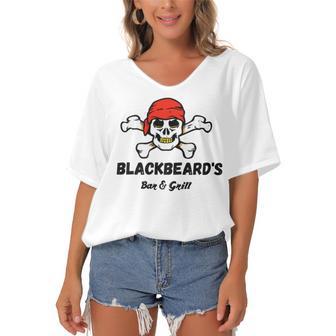 Blackbeards Bar Grill Women's Bat Sleeves V-Neck Blouse | Favorety CA