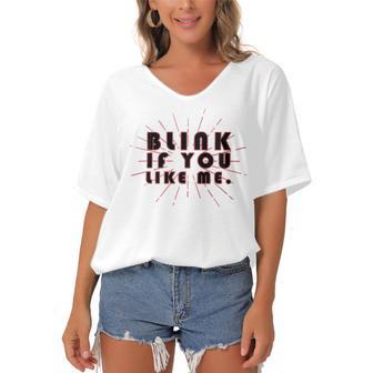 Blink If You Like Me Women's Bat Sleeves V-Neck Blouse | Favorety DE