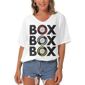 Box Box Box F1 Tyre Compound Design V2 Women's Bat Sleeves V-Neck Blouse | Favorety UK