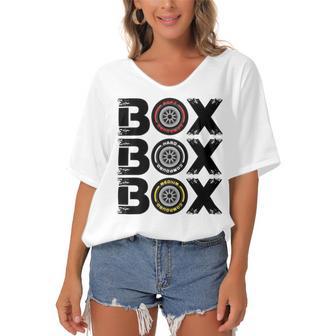 Box Box Box F1 Tyre Compound V2 Design Women's Bat Sleeves V-Neck Blouse | Favorety