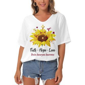 Brain Aneurysm Awareness Faith Hope Love Women's Bat Sleeves V-Neck Blouse | Favorety UK