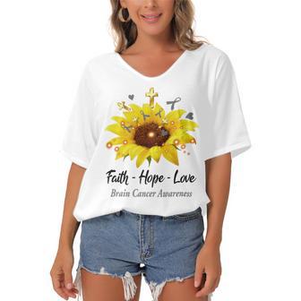 Brain Cancer Awareness Faith Hope Love Women's Bat Sleeves V-Neck Blouse | Favorety CA