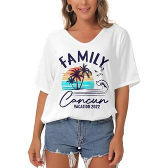 Cancun Vacation 2022 Beach Matching Family Group Women's Bat Sleeves V-Neck Blouse | Mazezy