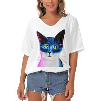 Cat Avatar Women's Bat Sleeves V-Neck Blouse | Favorety UK