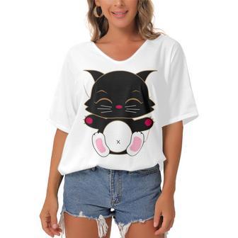 Cat Cut Cat Cat Lovers Black Cat Funny Cat Birthday Cat Gift Cat Danger Kitty V2 Women's Bat Sleeves V-Neck Blouse | Favorety AU