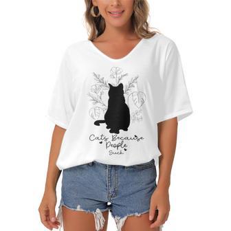 Cats Because People Suck Gift For Cat Lover Cat Quotes Tee People Suck Women's Bat Sleeves V-Neck Blouse | Favorety CA