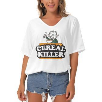 Cereal Killer Food Pun Humor Costume Funny Halloween Gifts Women's Bat Sleeves V-Neck Blouse | Mazezy