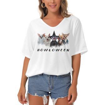 Chihuahua T Shirt Chihuahua Custom Halloween Themed Funny Dog Women's Bat Sleeves V-Neck Blouse | Favorety