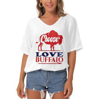 Choose Love Buffalo Pray For Stop Hate Women's Bat Sleeves V-Neck Blouse | Mazezy